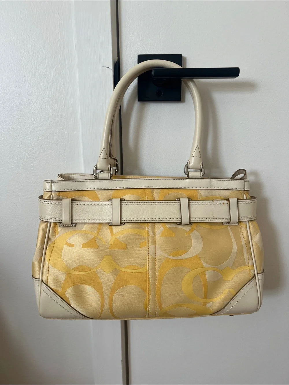 Coach Cream and Yellow Signature Satchel